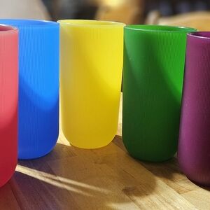 Vintage Colorful Ribbed Silicone Tumbler Set - Yellow, Blue, Green, Pink, Purple